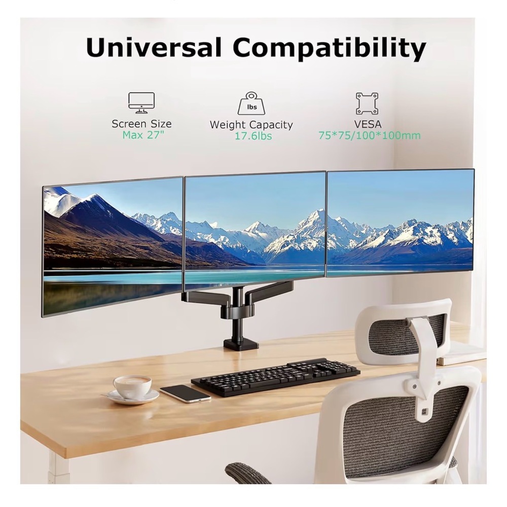 Triple Monitor Desk Mount - Black